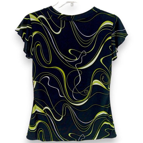 JKLA Women's Top- SMALL- Black-Green-Cream-Dressy-Casual-Short sleeve-loose - Picture 3 of 9